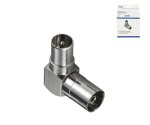 DINIC koaksialni kotni adapter 90°, kovinsko ohišje, koaksialni vtič s koaksialno spojko, škatla DINIC z Euro luknjo